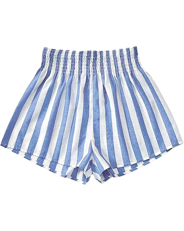 SweatyRocks Women's Striped Wide Leg Shorts Paperbag High Waisted Casual Linen Shorts | Amazon (US)