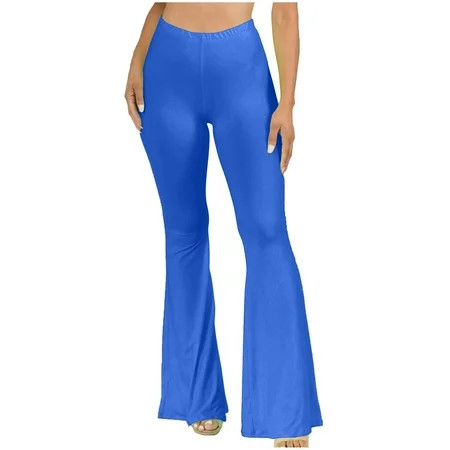 AWXNJUX Flare Leggings For Women Retro Hippie High Waisted Wide Leg With Pockets Long Flare Pants High Waisted Yoga Pants (Blue S) | Walmart (US)