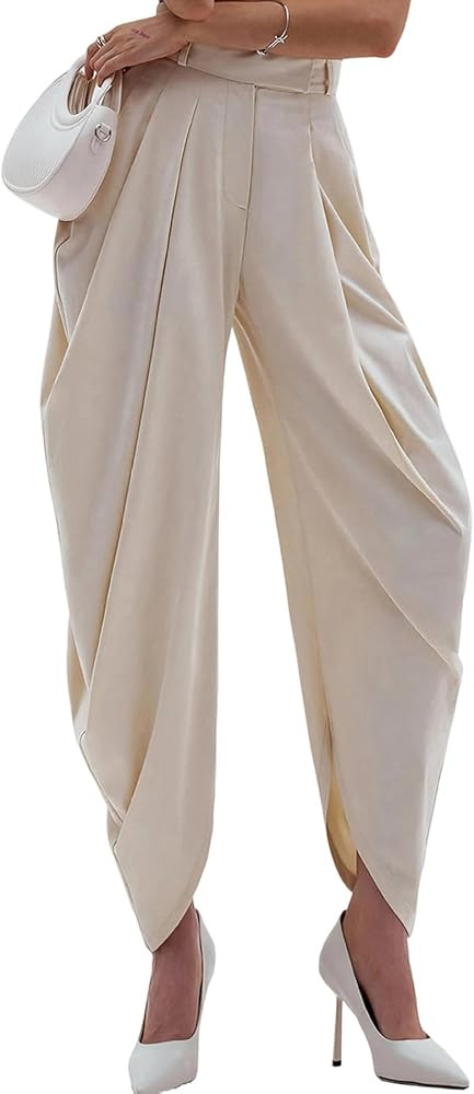Unybwonn Women Dress Slacks Pants Casual Baggy Pleated Business Work Pants Wide Leg High Waisted ... | Amazon (US)