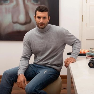 Men's Light Grey Turtleneck Sweater in Eco Friendly Fibers | NOVICA