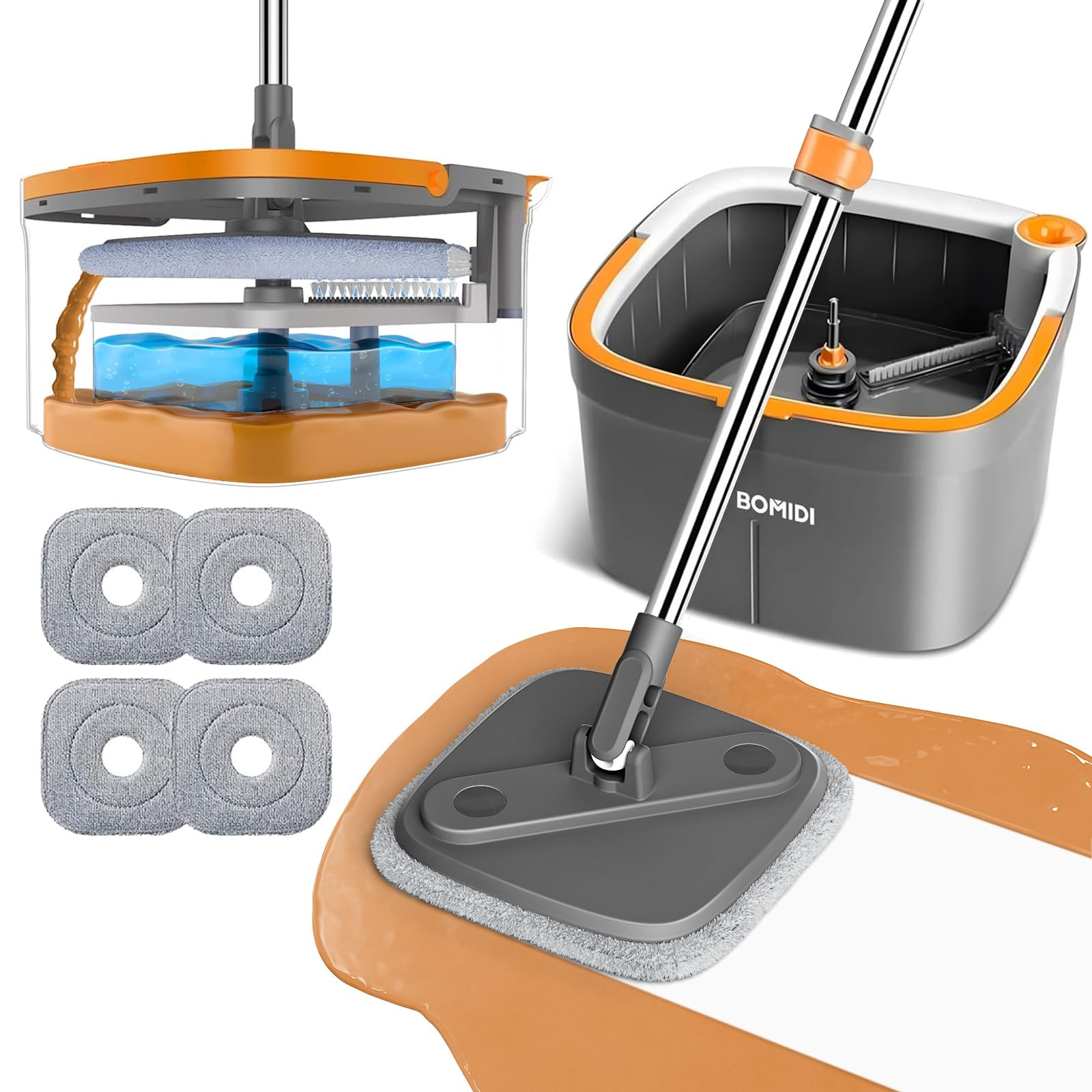 Mop and Bucket Set, Spin Mop with Separate Dirty Water System, Deep-Cleaning Mops for Floors, Ver... | Amazon (US)
