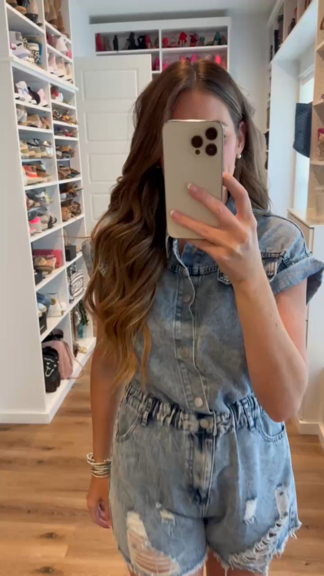 In a medium distressed denim romper, metallic design ankle cowboy boots and accessories - fits tts.

#LTKStyleTip #LTKFindsUnder50 #LTKSeasonal