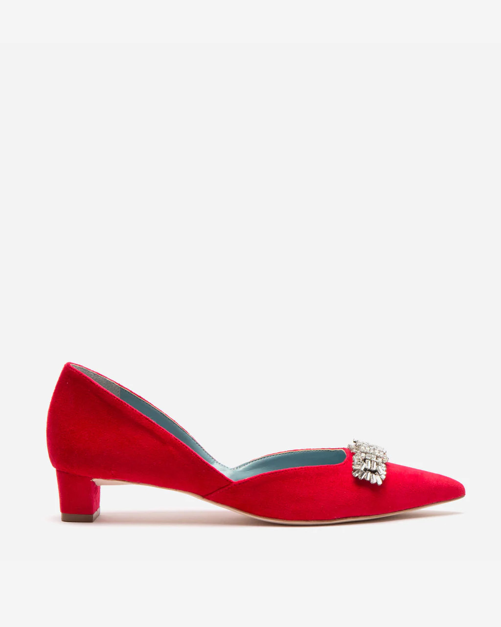 Paula Mini Block Heel Velvet Red | Frances Valentine