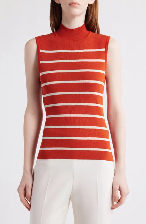 Tahari ASL Stripe Sleeveless Mock Neck Sweater in Persimmon Vanilla at Nordstrom, Size Medium P | Nordstrom