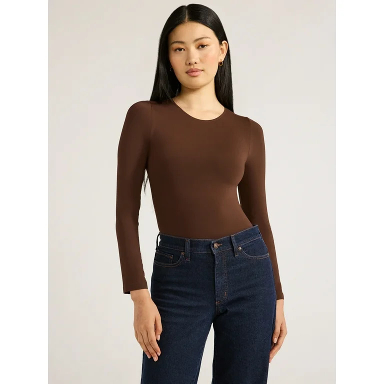 Scoop Women's Crew Neck Bodysuit with Long Sleeves, Sizes XS-XXL | Walmart (US)