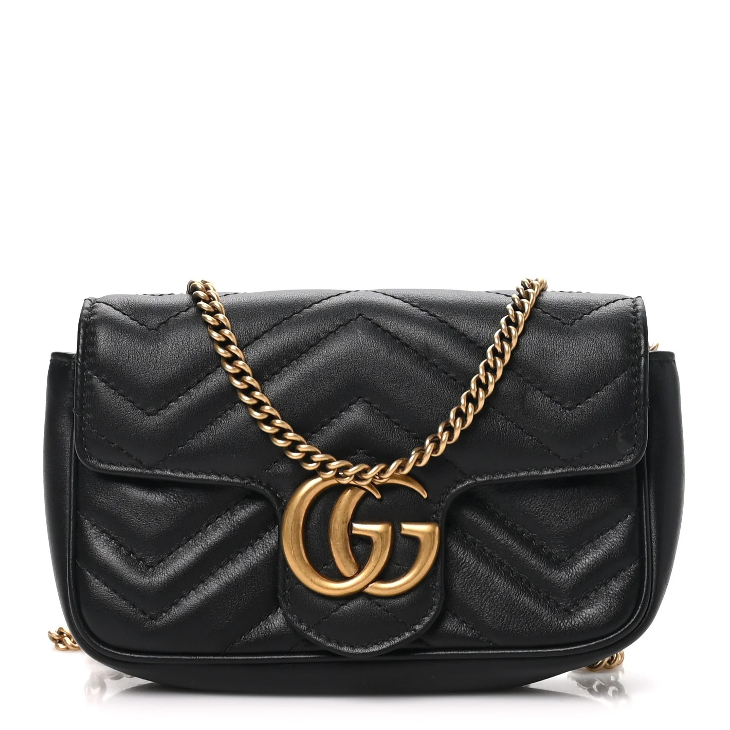 Gucci Calfskin Matelasse Super Mini GG Marmont Shoulder Bag Black 1924399 | FASHIONPHILE (US)