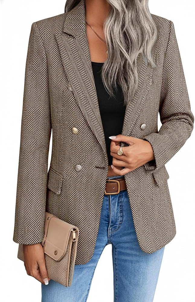 Mina Self 2025 Fall Women's Tweed Plaid Blazer Jacket - Warm Fully Lined Fashion Business Casual ... | Amazon (UK)