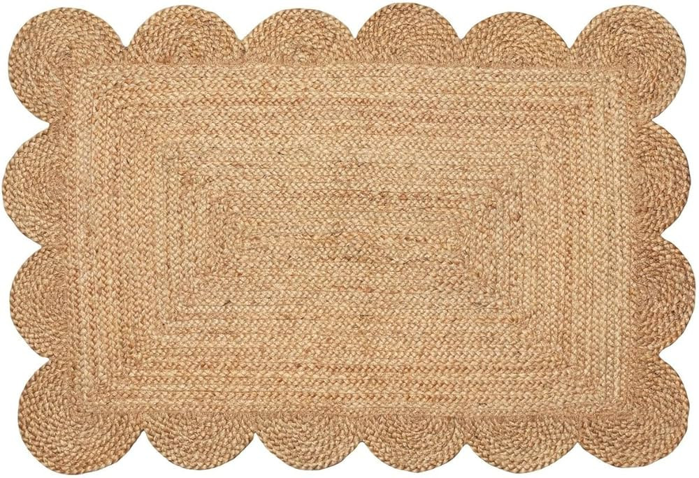 Shree Exports Hand Woven Farmhouse Jute Area Scalloped Rug (Natural, 2x3 Feet) | Amazon (US)