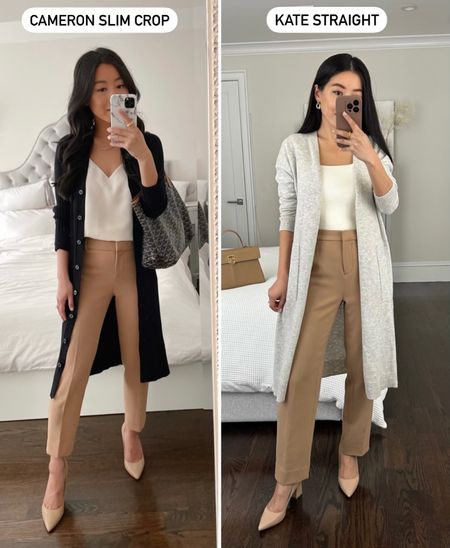 30% off some of the best work pants with code SHOPNOW // the Cameron and Kate pants are two of my favorite petite friendly work pants 

I wear 0P in the Cameron and 00P in the Kate - the Cameron runs a little smaller at the waist and hips, with a lower rise and slimmer fit throughout. The Kate is a true straight fit and length is short enough for me to wear with sneakers and flats.

Not pictured: their petite cotton wide crop is another great pant option I love in navy. More casual fabric than the Cameron and Kate that I wear casually on weekends as well.

#petite

#LTKsalealert #LTKworkwear