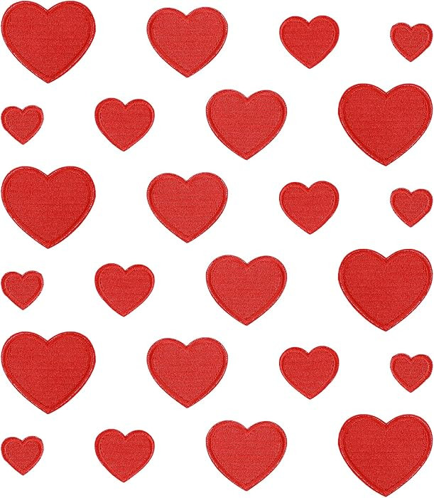 24PCS Red Hearts Patches - Embroidered Iron On/Sew on Heart Shape Patches for Clothing, Dress, Ha... | Amazon (US)