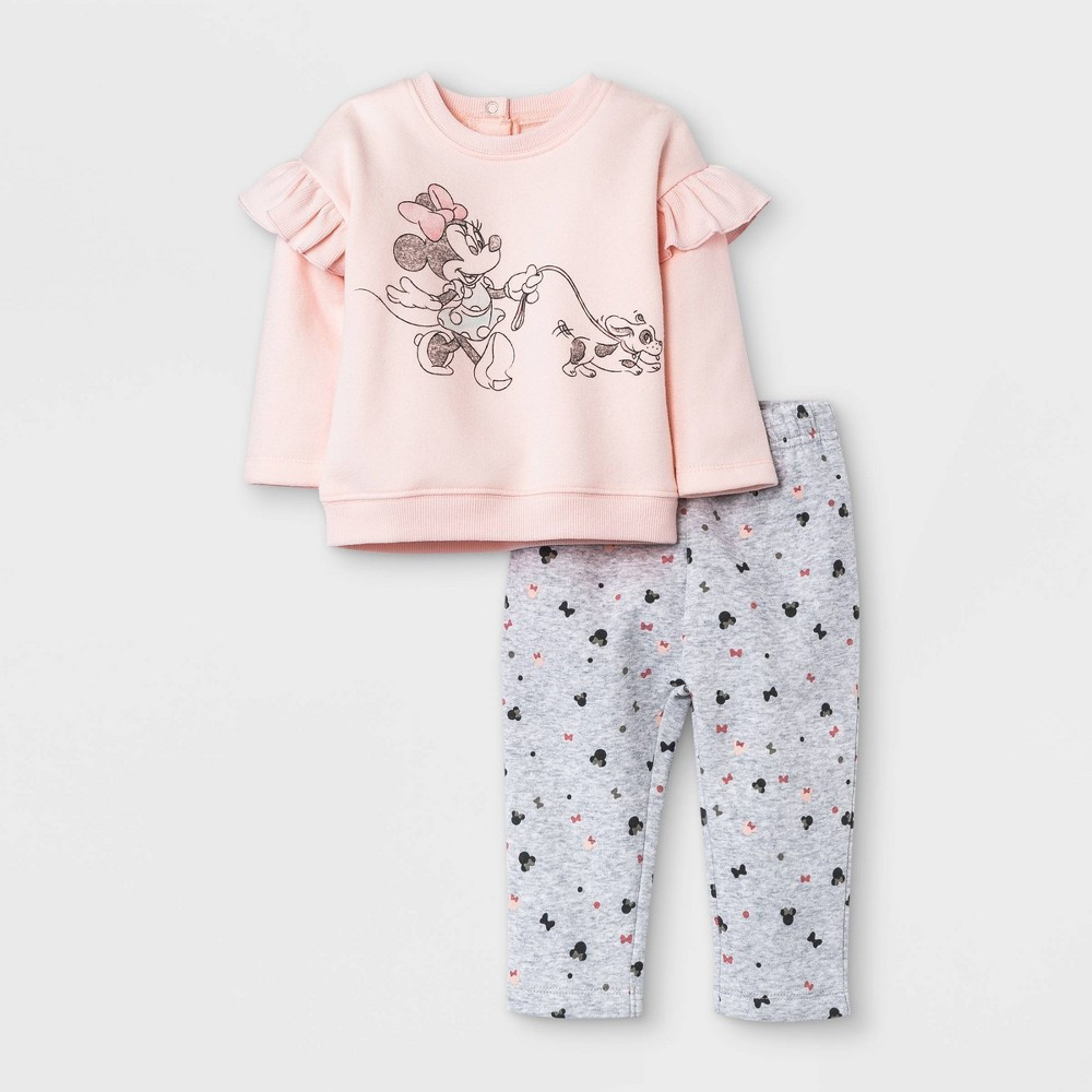 Baby Girls' 2pc Minnie Mouse Long Sleeve Fleece Pullover and Jogger Set - Light | Target