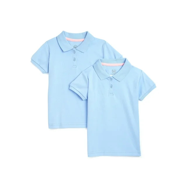 Wonder Nation Toddler Girls School Uniform Short Sleeve Interlock Polo Shirt, 2-Pack | Walmart (US)