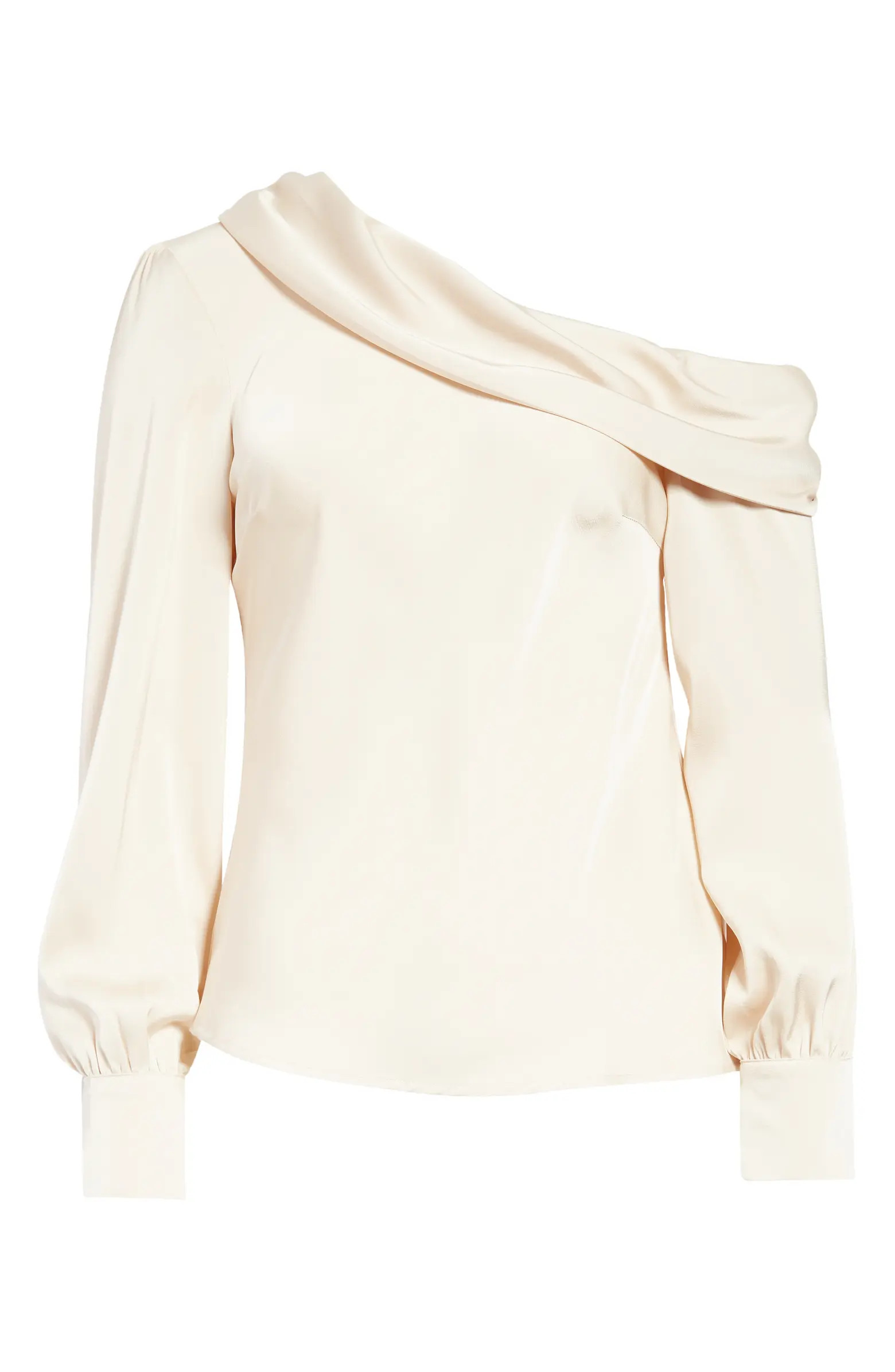 One-Shoulder Satin Long Sleeve Top | Nordstrom