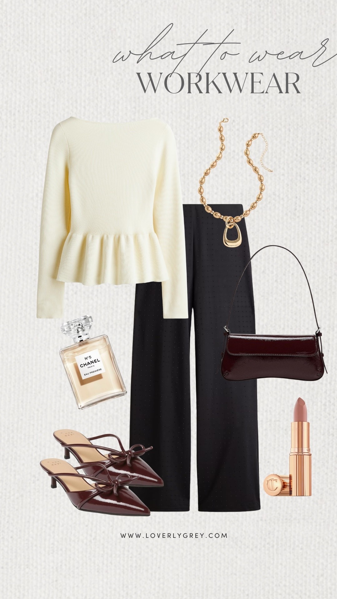 Loverly Grey, what to wear for workwear. I am loving this peplum top paired with black trousers and burgundy heels from Target. I accessorized the look with a gold statement necklace and leather purse. Loverly Grey, what to wear, workwear 

#LTKgrwm #LTKootd #LTKWorkwear