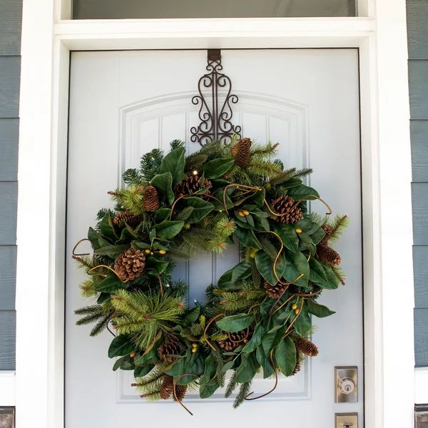 Adylee Handcrafted Faux Lighted Magnolia 30'' Wreath | Wayfair North America