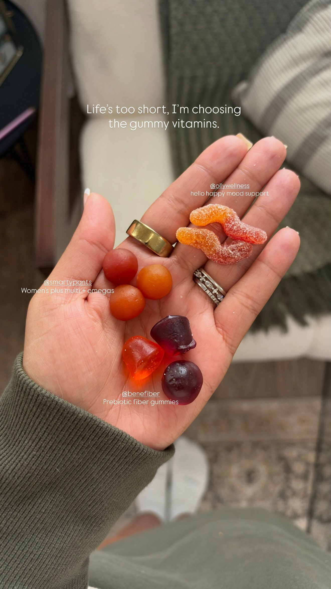 Life’s too short, I’m choosing the gummy vitamins. Hello happy mood support by ollywellness, Prebiotic fiber gummies by benefiber, & Women’s plus multi + omegas from smartypants. 

#multivitamins #adultgummies #vitamins 

 

 #LTKmomlife #LTKselfcare