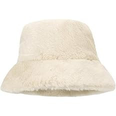 Women Winter Plush Bucket Hat Warm Solid Color Faux Fur Fisherman Cap | Amazon (US)