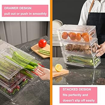 2 Pack Refrigerator Organizer Bins with Pull-out Drawer, Stackable Fridge Drawer Organizer Set wi... | Amazon (US)