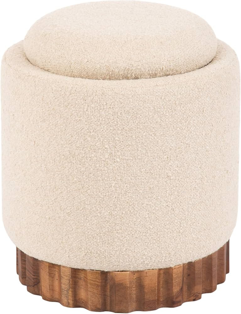 Kate and Laurel Jarlan Round Upholstered Ottoman with Storage and Wood Base, 16 x 16 x 19, Soft W... | Amazon (US)
