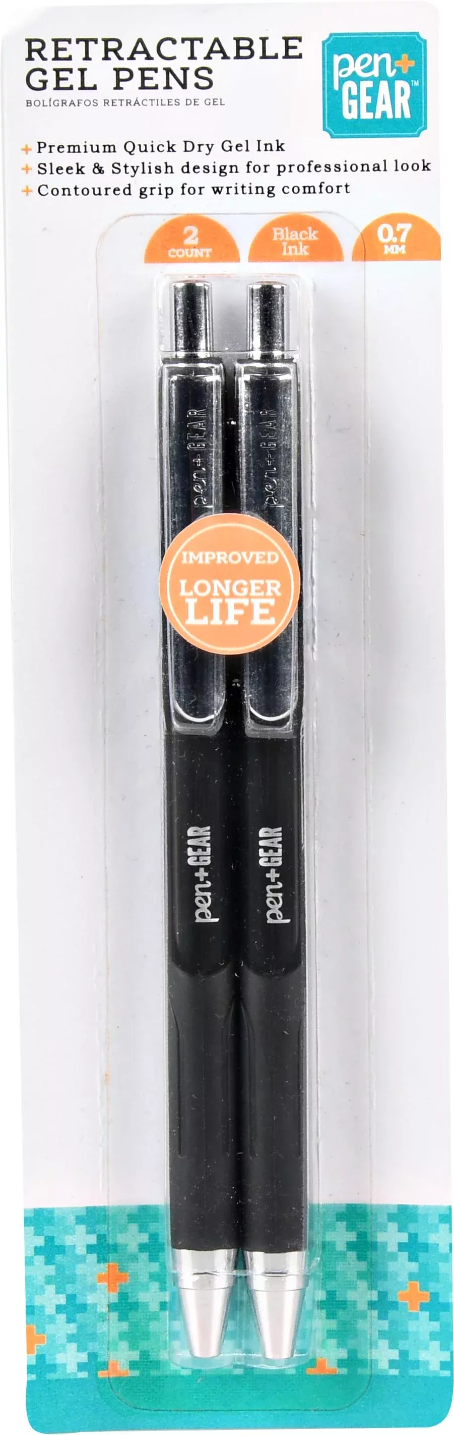 Pen+Gear Retractable Gel Pens, Medium Point, 0.7 mm, Black, 2 Count 