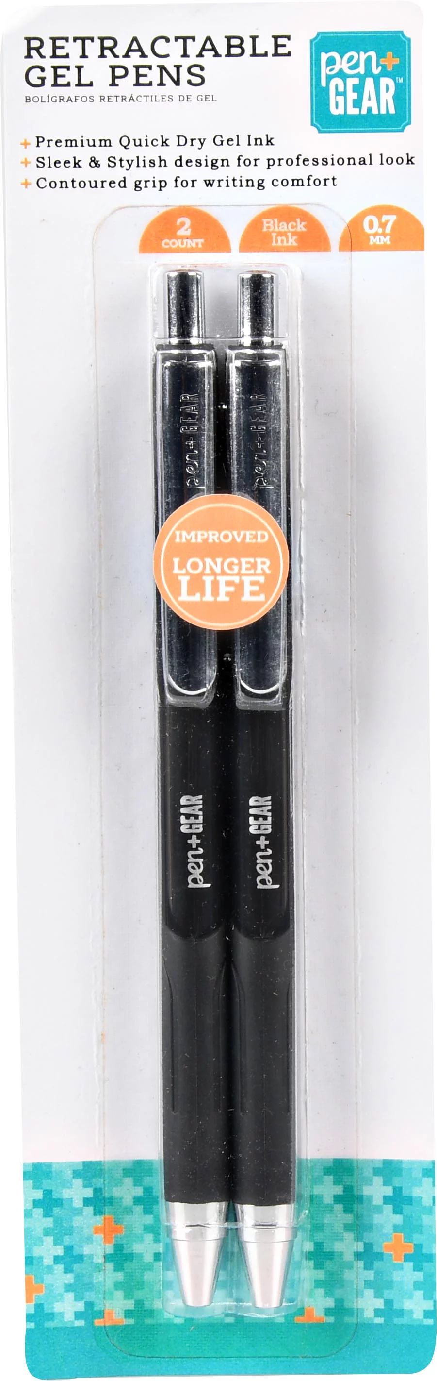 Pen + Gear Retractable Gel Pen, Medium Point, 0.7 mm, Black, 2-Count, 192532 - Walmart.com | Walmart (US)