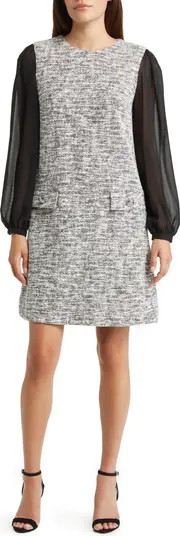 Long Sleeve Mixed Media Tweed Dress | Nordstrom