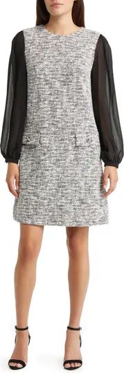 Long Sleeve Mixed Media Tweed Dress | Nordstrom