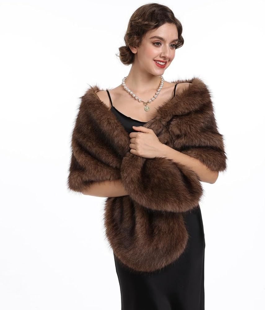 SAFERIN Women's Winter Faux Fake Fur Straight Wedding Halloween Party Custume Accessory Scarf Wra... | Amazon (US)