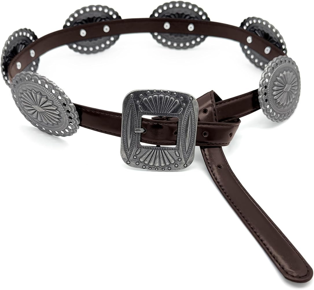 Western Concho Belts for Woman Cowgirl Faux Leather Belt for Dresses Jeans Country Concert Nashvi... | Amazon (US)
