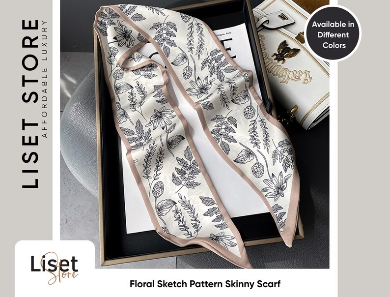 Floral Sketch Patterned Skinny Scarf voor gebruik als nek - Etsy Nederland | Etsy (NL)