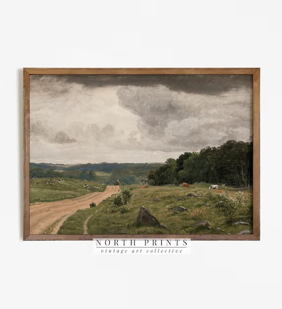 Country Landscape Painting  Vintage Print  Antique Cow Art | Etsy | Etsy (US)