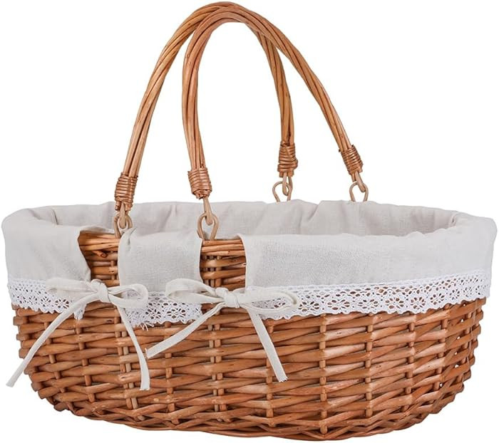 Large Wicker Picnic Basket with Handles,Handle Sturdy Woven Body with Removable and Washable Lini... | Amazon (US)