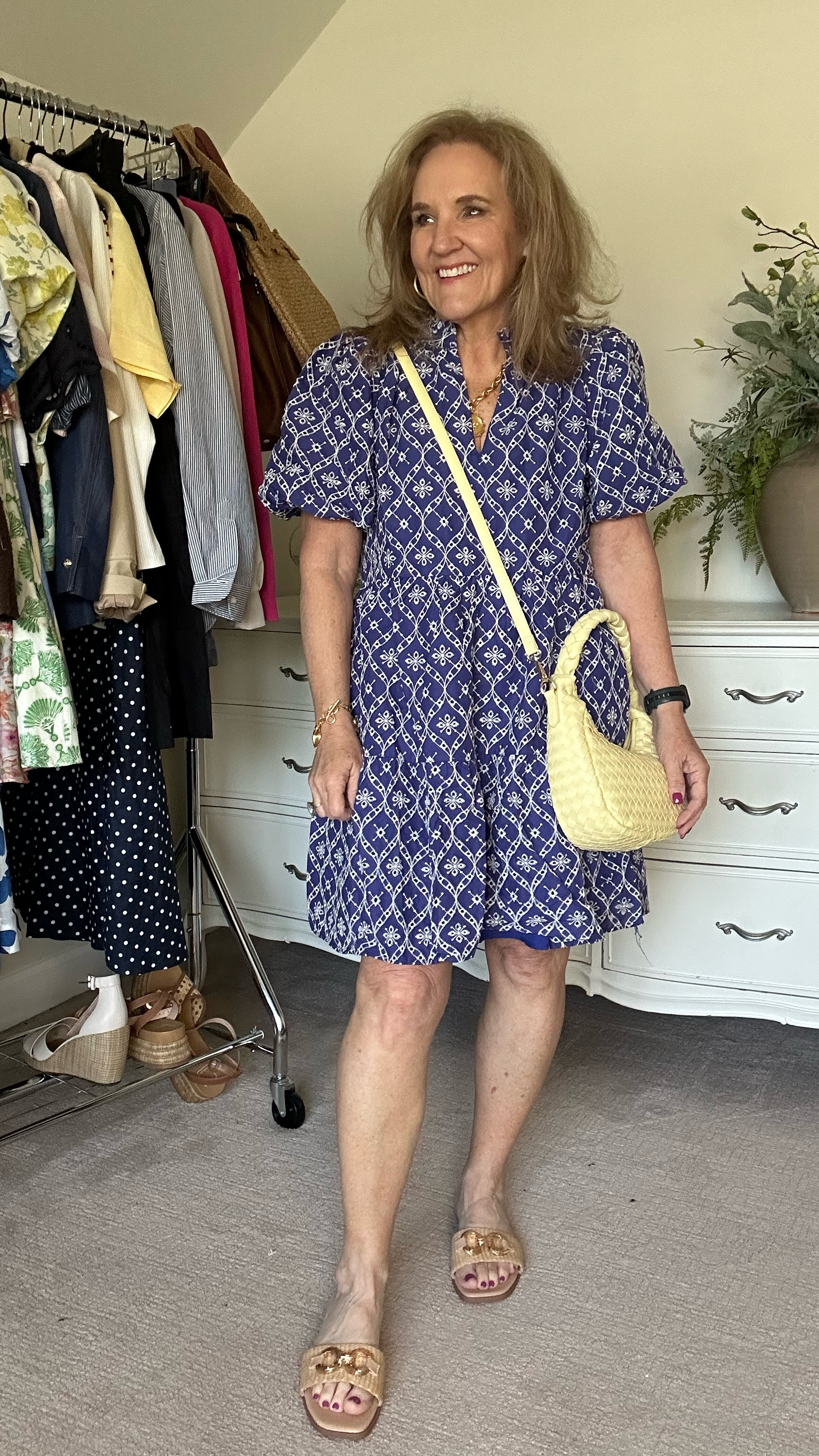 Wearing size medium in dresses 
Blouse I would size up if in between. 
Jeans size 29 
15% off code NANETTE15 on your AVARA order 

Spring dresses, Easter dresses, summer dresses, navy dress mother’s Day dress, eyelet dress purple dress


#LTKWatchNow #LTKOver40 #LTKPetite