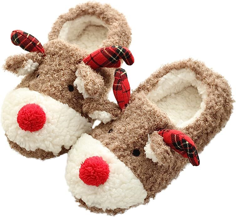 Thgonwid Women's Hand Made Lovely Deer Plush Soft Warm Home Slippers Shoes | Amazon (US)