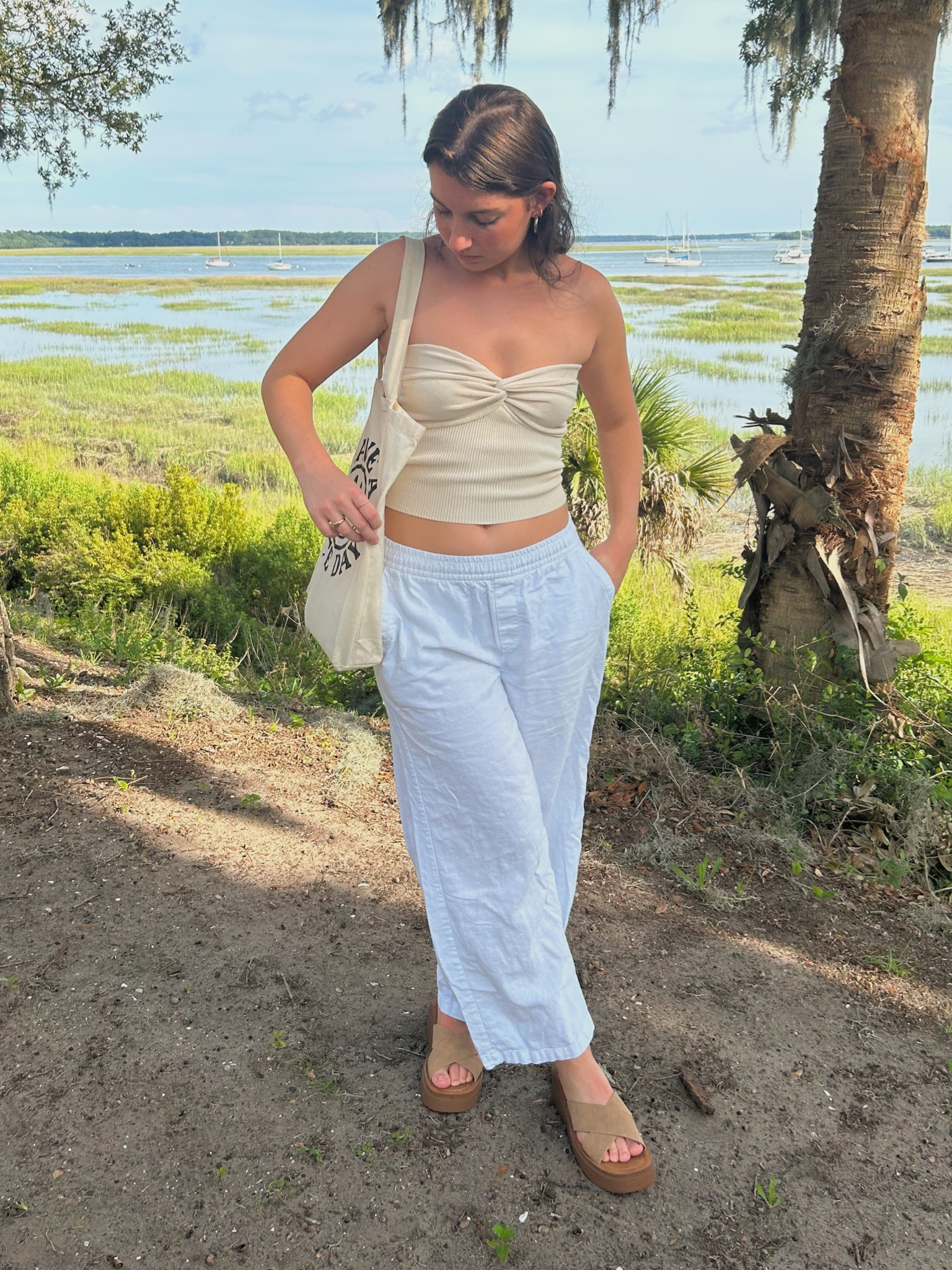 Summer outfit, linen pants, tube top, knit top, neutral outfit, platform sandals, beach outfit inspo, casual summer outfit

#LTKfit #LTKSeasonal #LTKunder100