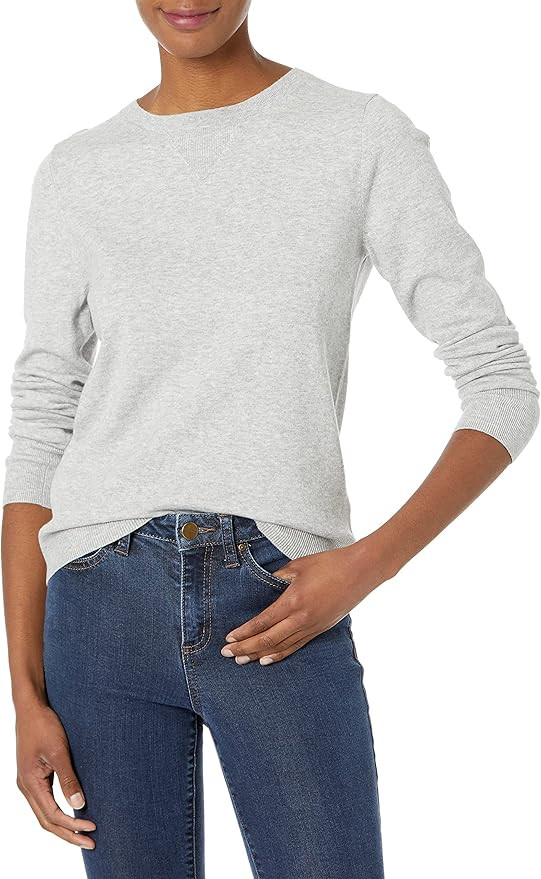 Daily Ritual Women's Fine Gauge Stretch Crewneck Pullover Sweater | Amazon (US)