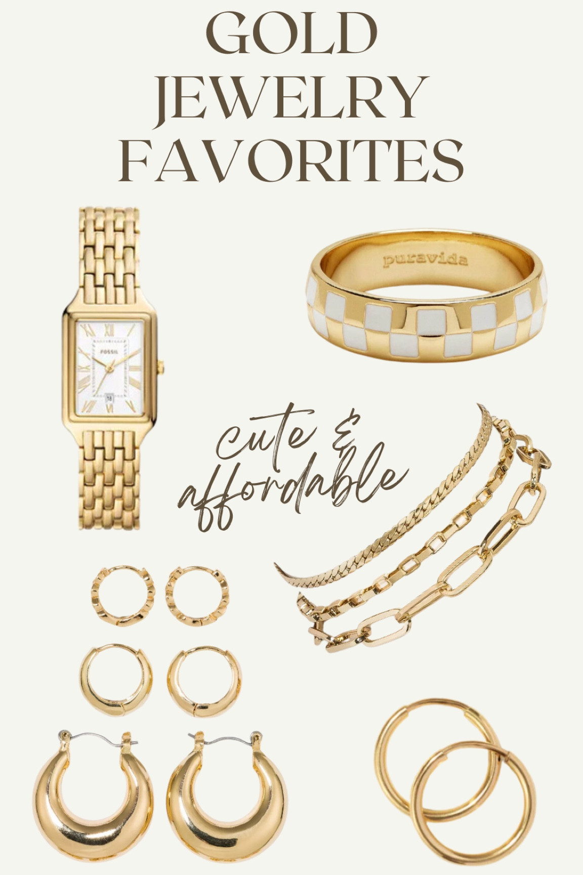 my fav gold jewelry pieces rn🫶🏼 affordable and cute??? the fossil watch is a little more of an investment but it will last you forever! great staple pieces to have in your collection  

#LTKbeauty #LTKfindsunder100