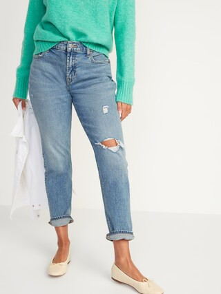 Mid-Rise Boyfriend Straight Ripped Jeans for Women | Old Navy (US)