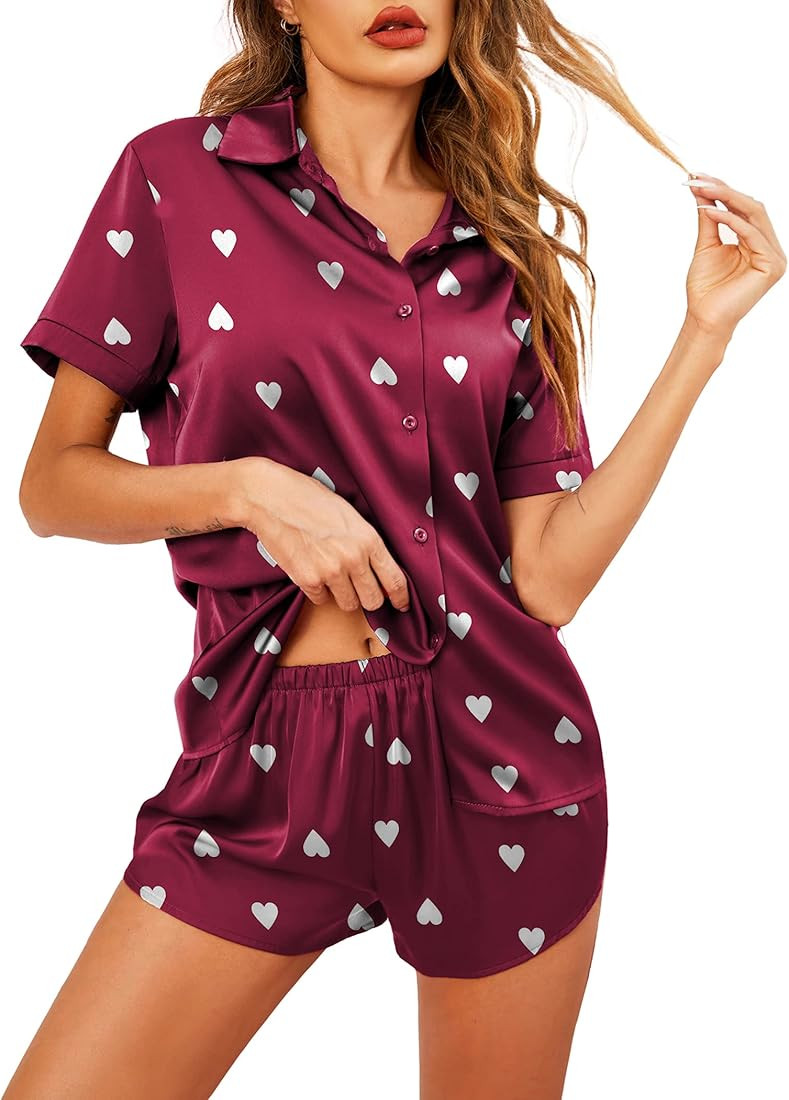 Ekouaer Women's Silk Short Sleeve Button-Down Pajama Sets | Amazon (US)