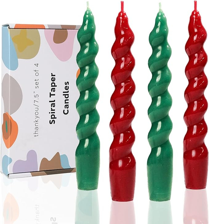 7.5 inch Christmas Taper Candles-Green and Red Spiral Candles-Unscented Candle Sticks and Driples... | Amazon (US)
