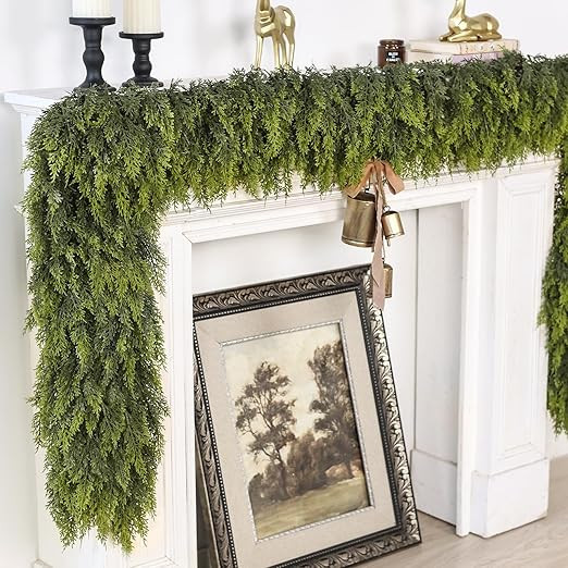 9FT Real Touch Cedar Garland for Fireplace - Artificial Christmas Garlands Realistic Faux Greener... | Amazon (US)