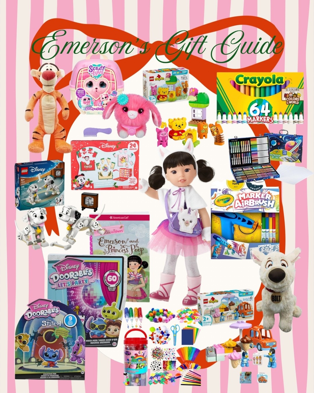 Emerson’s Gift Guide 
5-7 year Old 
Girl 
American Girl Doll 
Disney 
Games
Arts & Crafts 
Lego 

#LTKGiftGuide #LTKCyberWeek #LTKHoliday