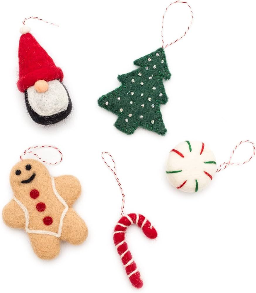 GLACIART ONE Wool Felt Christmas Ornaments Set of 5 |for Christmas Tree Decorations, Hanging Chri... | Amazon (US)