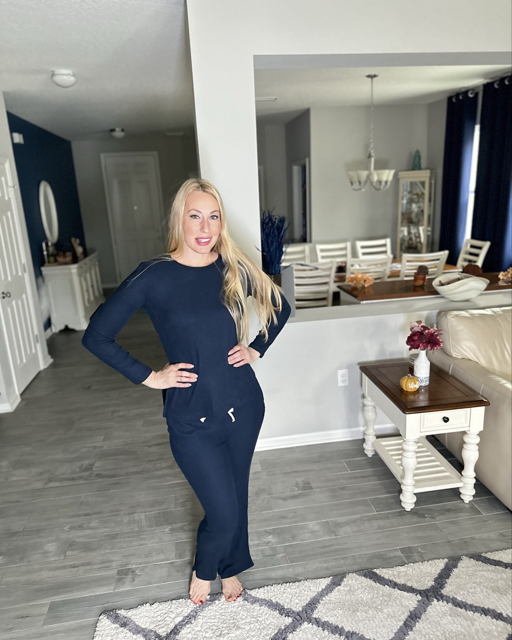 Super cozy navy blue lounge set 
💙 fits true to size, wearing size small
💙 has great stretch and it is so comfortable 

#LTKFindsUnder100 #LTKFindsUnder50 #LTKStyleTip
