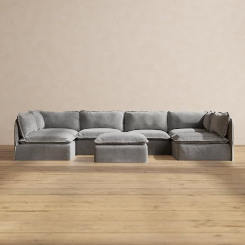 Anabei Modular Washable 6-Seater Open-Ends U-Sectional + Ottoman in Ash | Deluxe+ Seat | Cloud Pillow | Amazon (US)