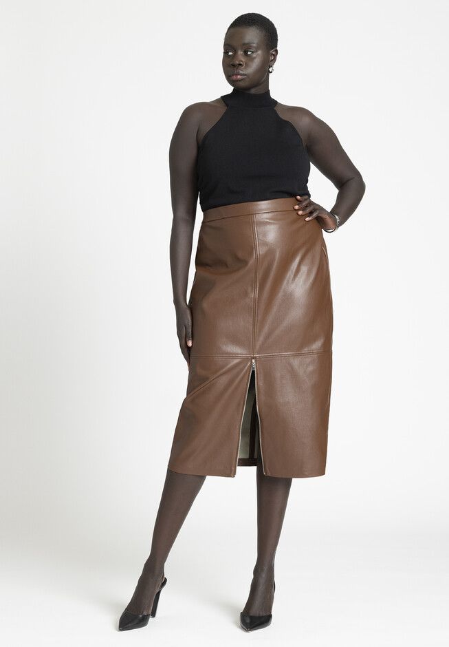 Faux Leather Zipper Skirt | Eloquii
