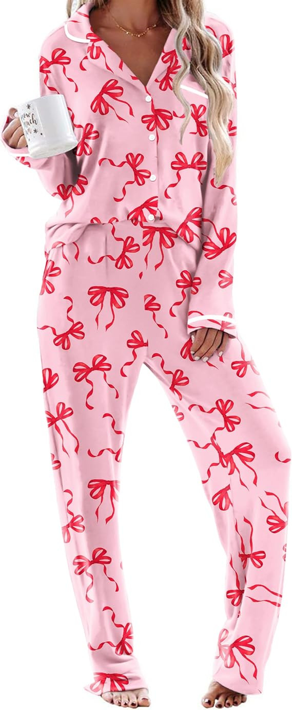 Ekouaer Womens Pajama Sets Long Sleeve Button Down 2 Piece Soft Pjs | Amazon (US)