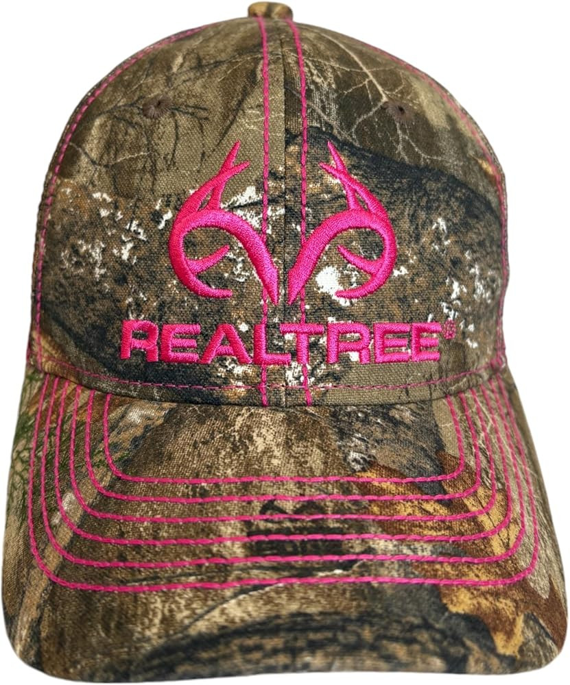 Realtree Pink Logo Camo Mesh Cap Hat, RT Edge Partially Structured, Low Crown, Sweatband Ball Cap... | Amazon (US)