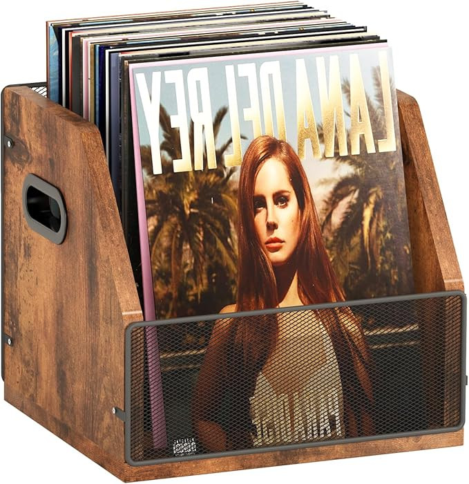 Homeiju Vinyl Record Storage, Vinyl Record Box Case Crate, Vinyl Record Album Holder, Desktop Met... | Amazon (US)