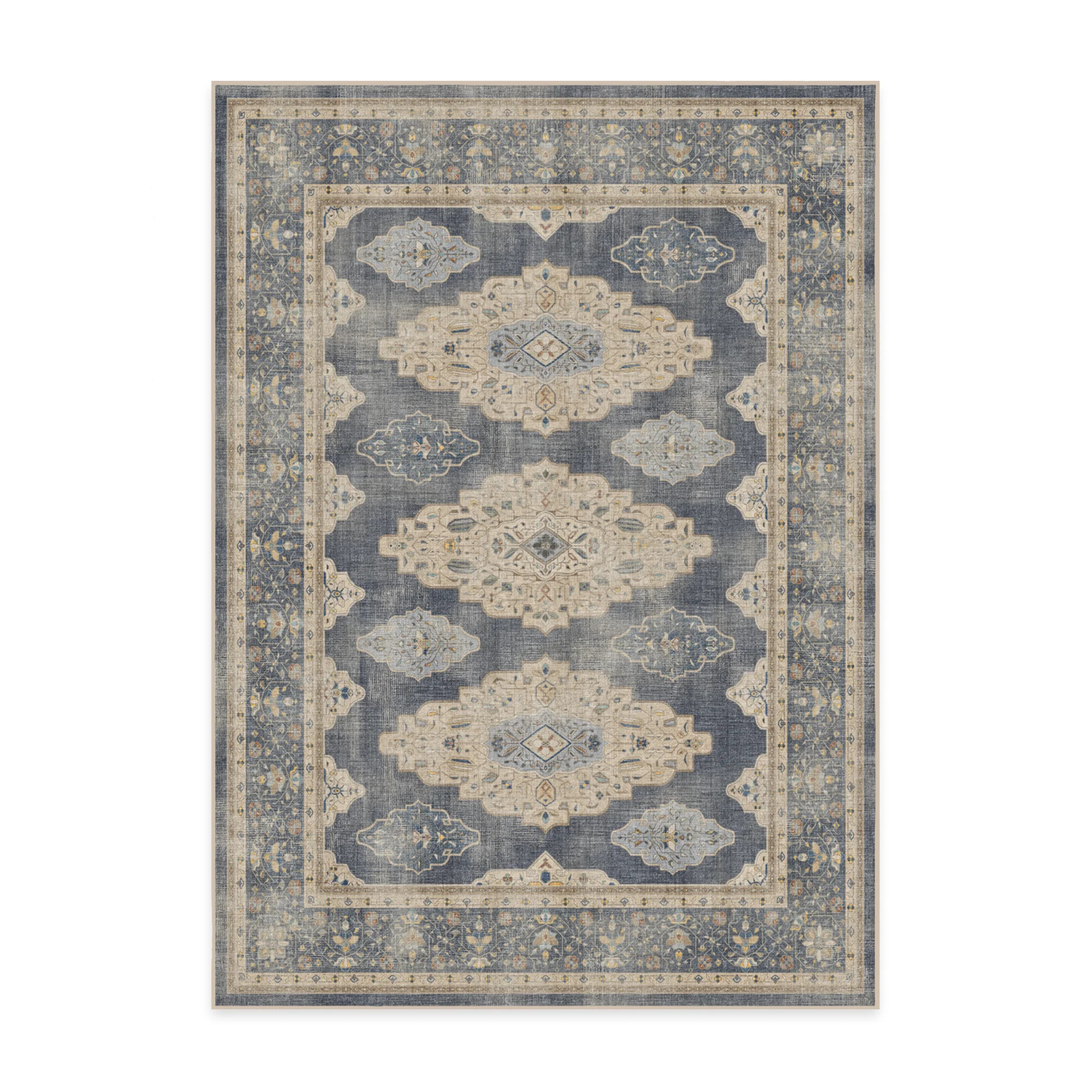 Maxine Dusk Blue Washable 2-Piece Rug and Pad System | Wayfair North America
